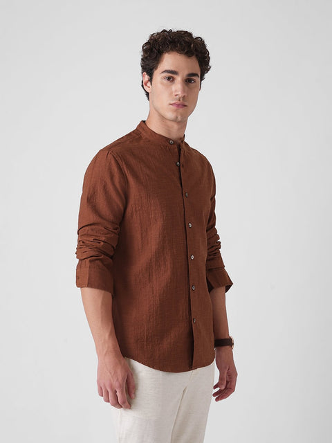 ORANGE MANDARIN COLLAR SHIRT-Shirt - 260235145