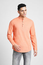 Orange Solid Cotton Shirt Kurta - Kurta - 240126558