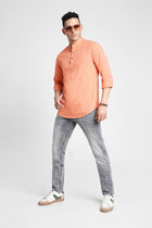 Orange Solid Cotton Shirt Kurta - Kurta - 240126558