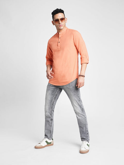 Orange Solid Cotton Shirt Kurta - Kurta - 240126558