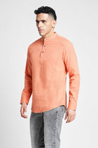 Orange Solid Cotton Shirt Kurta - Kurta - 240126558