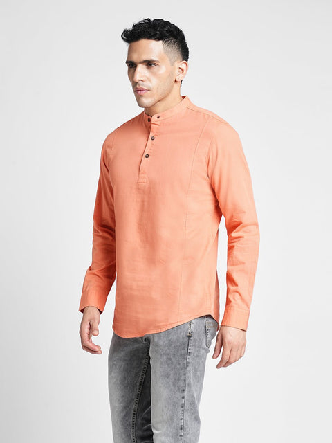 Orange Solid Cotton Shirt Kurta - Kurta - 240126558