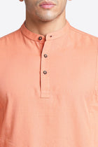 Orange Solid Cotton Shirt Kurta - Kurta - 240126558