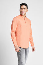 Orange Solid Cotton Shirt Kurta - Kurta - 240126558