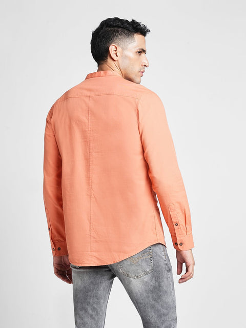 Orange Solid Cotton Shirt Kurta - Kurta - 240126558