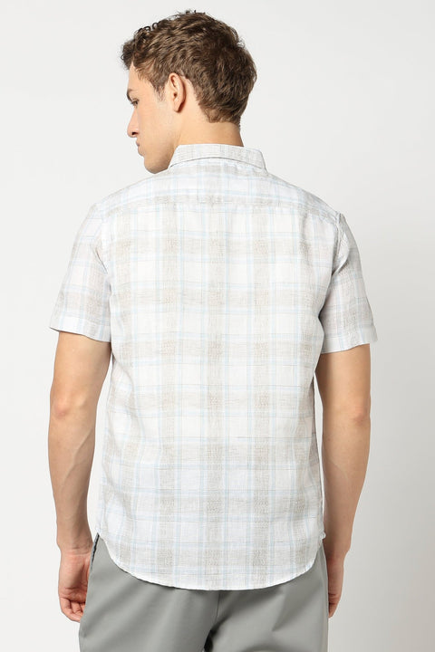 Pastel Aqua Half Sleeve Checkered Shirt - Shirts - 250431103