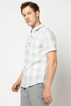Pastel Aqua Half Sleeve Checkered Shirt - Shirts - 250431103