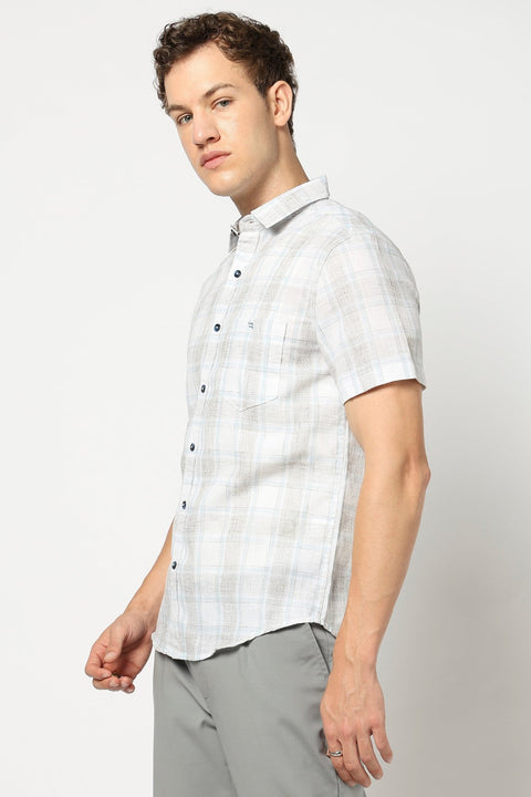 Pastel Aqua Half Sleeve Checkered Shirt - Shirts - 250431103
