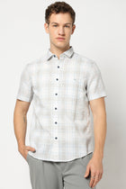Pastel Aqua Half Sleeve Checkered Shirt - Shirts - 250431103