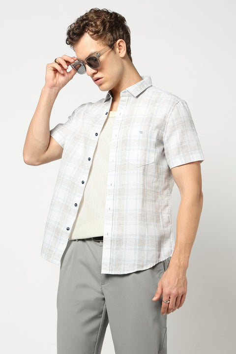 Pastel Aqua Half Sleeve Checkered Shirt - Shirts - 250431103