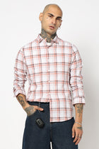 PEACH CHECKERED COTTON SLUB SHIRT-Shirt - 250731772