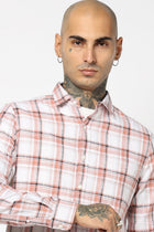 PEACH CHECKERED COTTON SLUB SHIRT-Shirt - 250731772