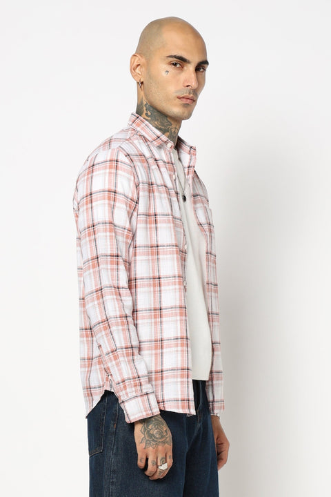 PEACH CHECKERED COTTON SLUB SHIRT-Shirt - 250731772