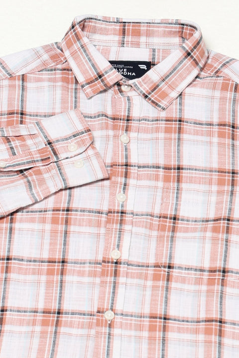 PEACH CHECKERED COTTON SLUB SHIRT-Shirt - 250731772