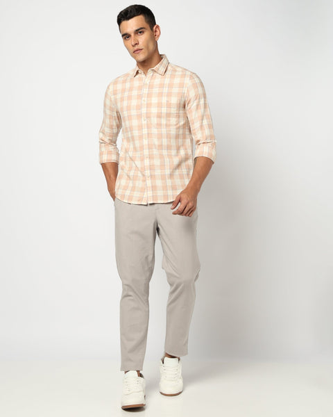 Peach Checkered Tailored Fit Shirt - Shirts - 250531193