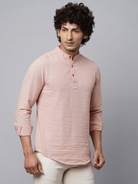 Peach Mandarin Collar Kurta Shirt - Kurta - 221123426