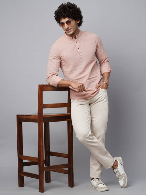 Peach Mandarin Collar Kurta Shirt - Kurta - 221123426