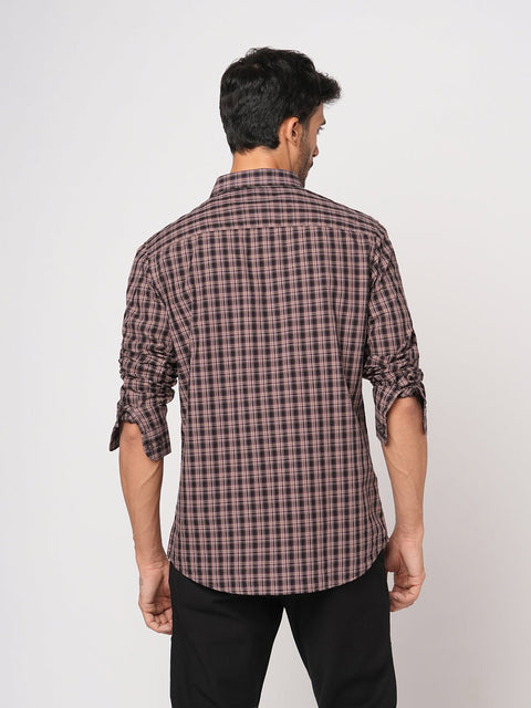 PEACH MELANGE CHECKERED OXFORD SHIRT-Shirt - 251032908