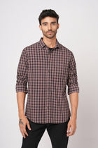 PEACH MELANGE CHECKERED OXFORD SHIRT-Shirt - 251032908