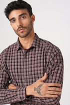 PEACH MELANGE CHECKERED OXFORD SHIRT-Shirt - 251032908