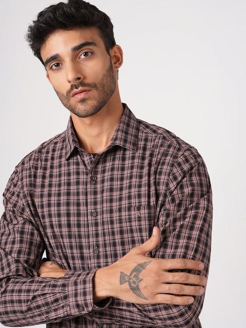 PEACH MELANGE CHECKERED OXFORD SHIRT-Shirt - 251032908