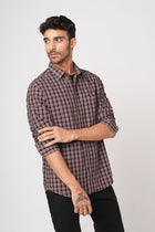 PEACH MELANGE CHECKERED OXFORD SHIRT-Shirt - 251032908