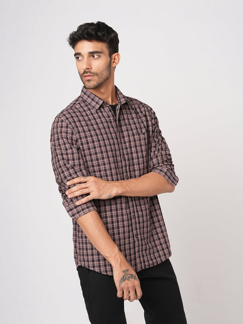 PEACH MELANGE CHECKERED OXFORD SHIRT-Shirt - 251032908