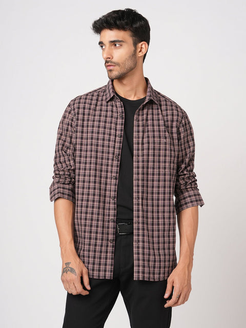 PEACH MELANGE CHECKERED OXFORD SHIRT-Shirt - 251032908