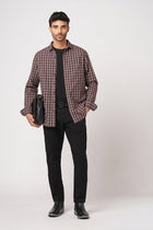 PEACH MELANGE CHECKERED OXFORD SHIRT-Shirt - 251032908