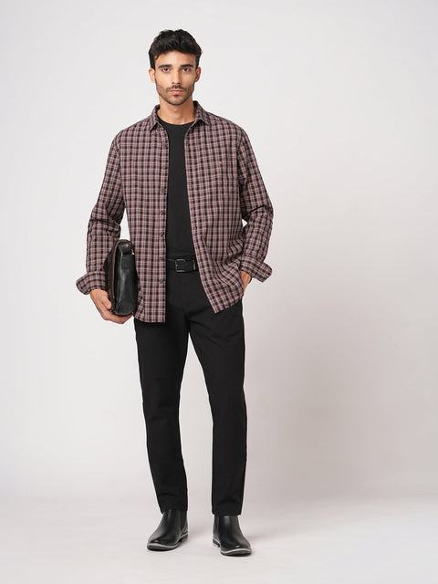 PEACH MELANGE CHECKERED OXFORD SHIRT-Shirt - 251032908