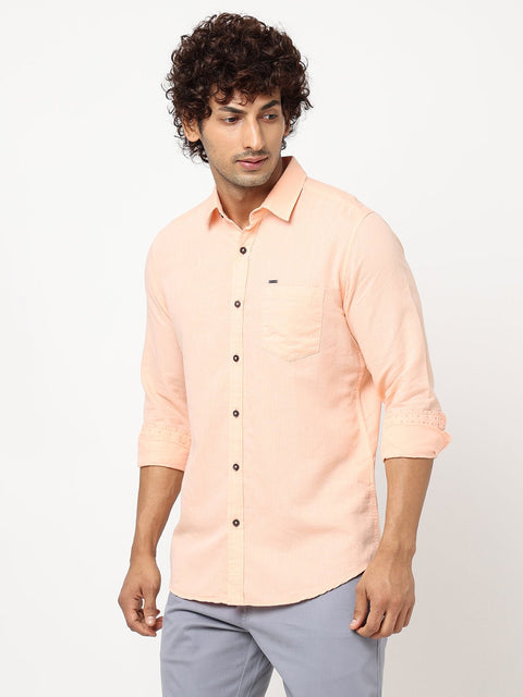 Peach Solid Cotton Shirt - Shirt - 230324466