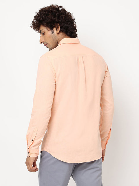 Peach Solid Cotton Shirt - Shirt - 230324466