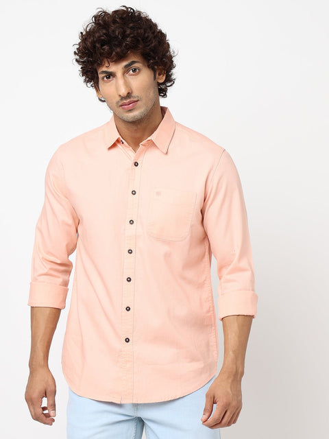 Peach Solid Cotton Shirt - Shirt - 230324430