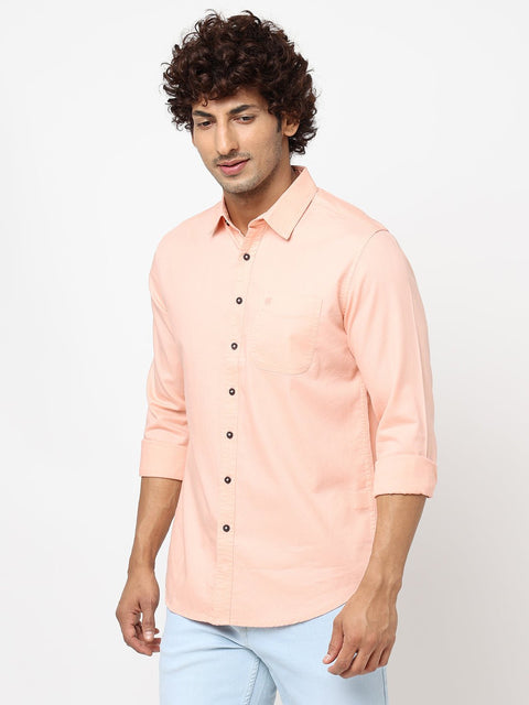 Peach Solid Cotton Shirt - Shirt - 230324430