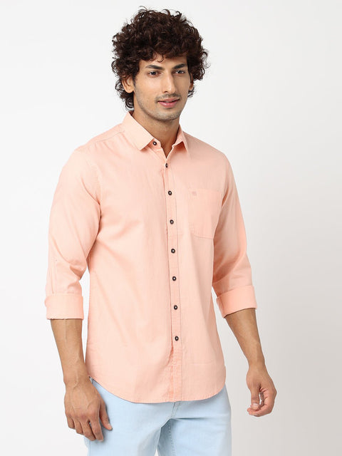 Peach Solid Cotton Shirt - Shirt - 230324430