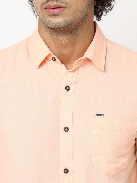 Peach Solid Cotton Shirt - Shirt - 230324466