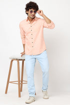 Peach Solid Cotton Shirt - Shirt - 230324430