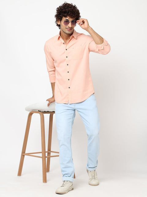 Peach Solid Cotton Shirt - Shirt - 230324430