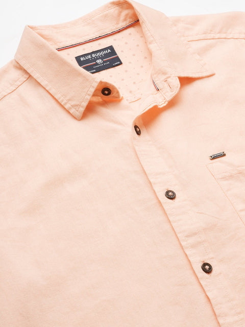 Peach Solid Cotton Shirt - Shirt - 230324466