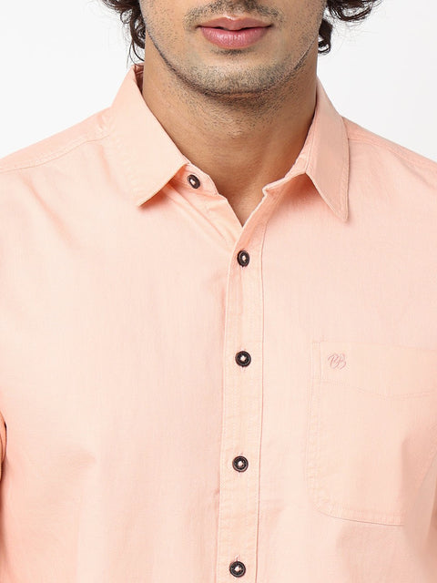 Peach Solid Cotton Shirt - Shirt - 230324430