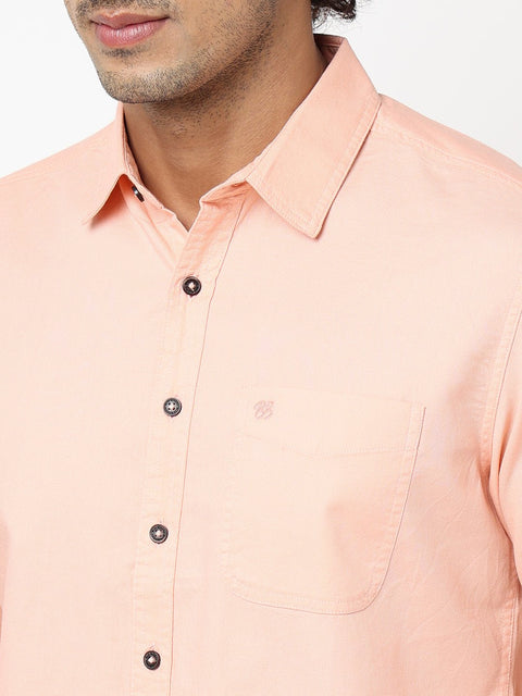 Peach Solid Cotton Shirt - Shirt - 230324430