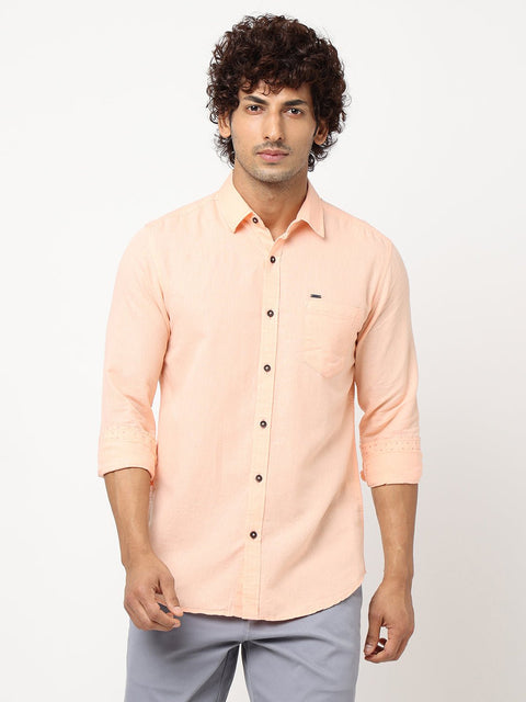 Peach Solid Cotton Shirt - Shirt - 230324466