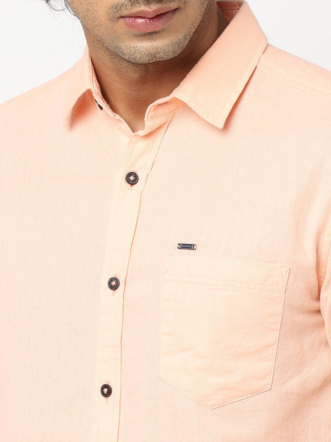 Peach Solid Cotton Shirt - Shirt - 230324466