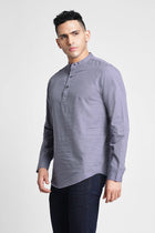 Pewter Solid Cotton Kurta Shirt - Kurta - 240126508