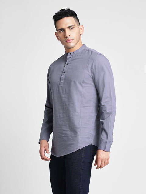 Pewter Solid Cotton Kurta Shirt - Kurta - 240126508