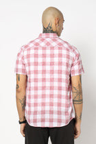 PINK GINGHAM CHECKERED HALF SLEEVE SHIRT-Shirts - 250631442
