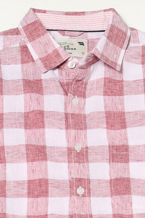 PINK GINGHAM CHECKERED HALF SLEEVE SHIRT-Shirts - 250631442