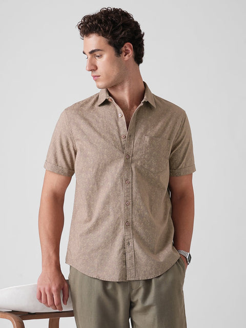 PINK PRINTED OXFORD HALF SLEEVE SHIRT-Shirt - 260134596