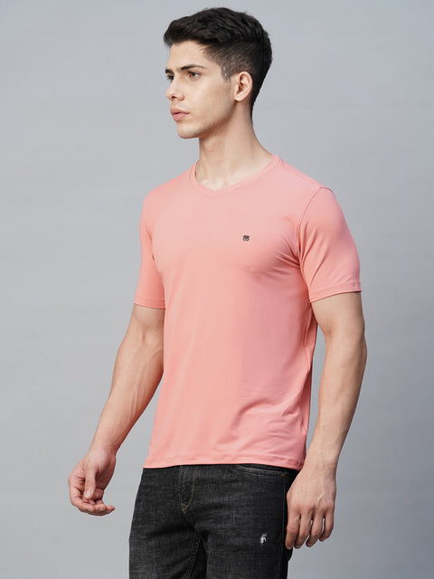 Pink Round Neck Solid T-Shirt - T-Shirt - 230200061