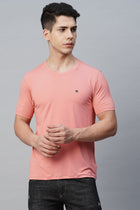 Pink Round Neck Solid T-Shirt - T-Shirt - 230200061